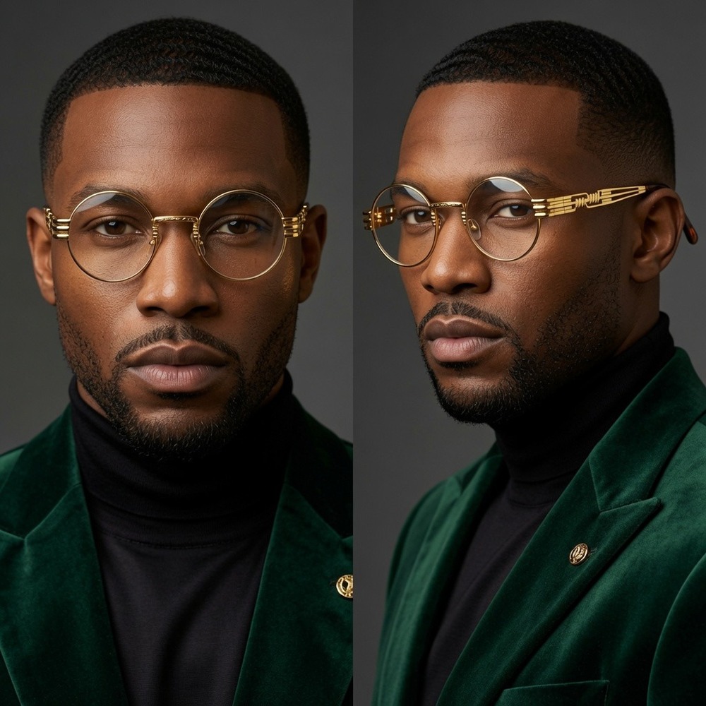 Gold Round Frame Glasses Vintage‎ Hip Hop Style Clear Lens Men's Fashion Trendy